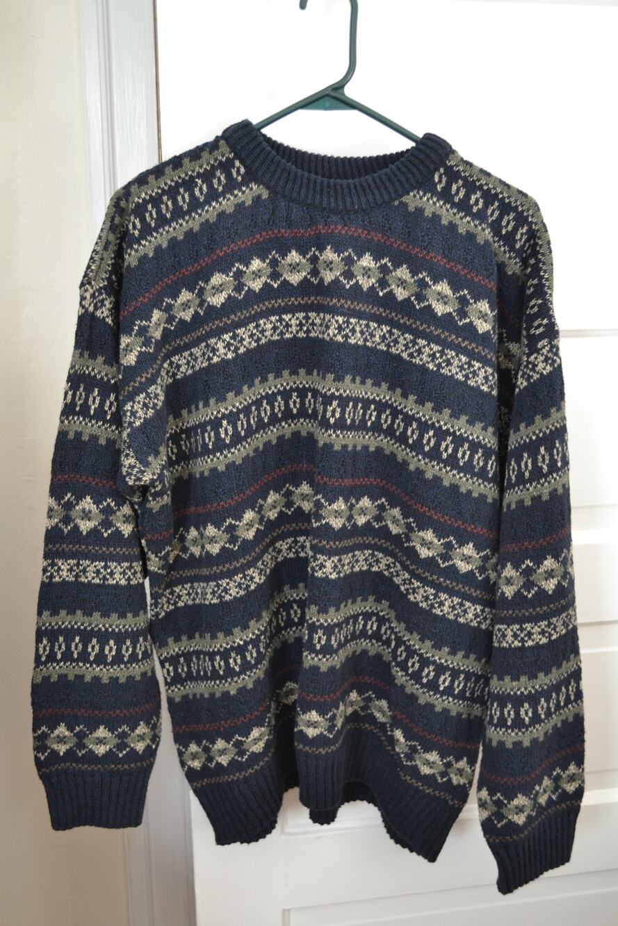 Men's Heritage Vintage Mini Argyle Preppy Streetwear Relaxed Fit Sweater Size XL